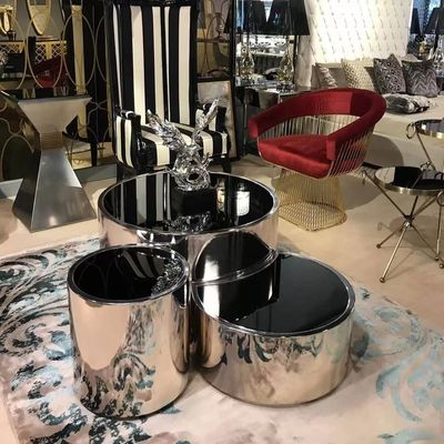 acheter La table basse plaquée moderne d'acier inoxydable a mis le Tableau d'extrémité rond en métal online manufacture