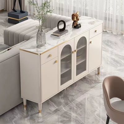 acheter Les Cabinets de luxe blancs de buffet marbrent la coutume en verre de porte en métal de facette online manufacture