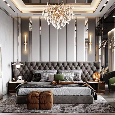 acheter le Roi cinq étoiles Size Bed en bois solide de grille de noir de double de meubles de chambre à coucher d'hôtel online manufacture