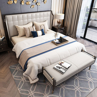 acheter Cadre en bois solide en cuir de lit d'hôtel de meubles faits sur commande de chambre à coucher pour la maison de villa d'hôtel online manufacture