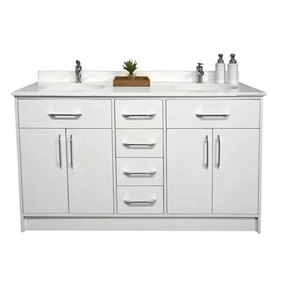Coutume au plancher blanche de 60 de pouce de chambre d'hôtel de Cabinets Cabinets de double évier
