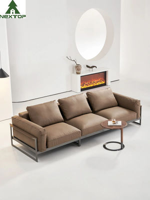 Sofa en cuir vivant 3 Seaters Sofa Metal Frame étendu mou de chambre d'hôtel de Brown