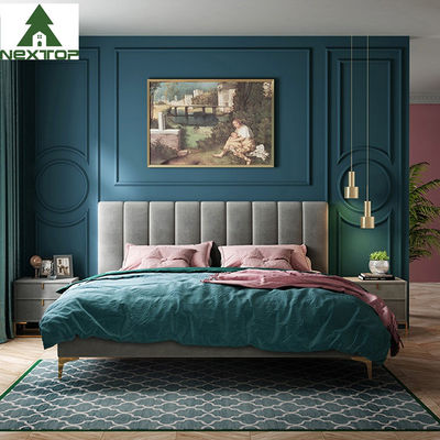 Taille personnalisée Lit double en bois Plateforme Queen Taille King Lit en tissu Meubles de chambre d'hôtel