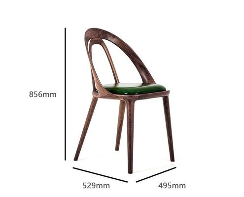 Chaise de salle à manger de noyer de style nordique lumière de luxe en cuir authentique noir massif