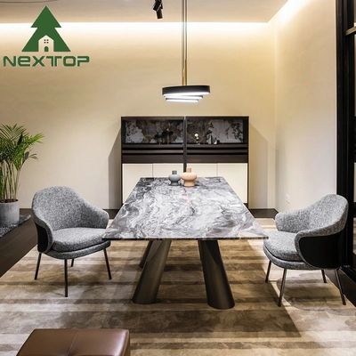 NextTOP Table à manger en acier inoxydable en marbre Art Base Rectangle