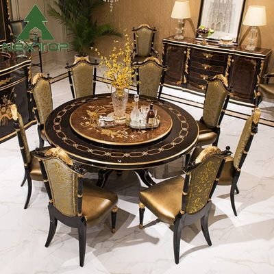 Table à manger en bois classique avec plateau tournant