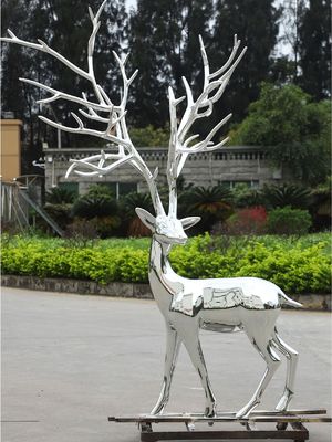 Décoration hôtelière Cerf Sculpture miroir en acier inoxydable Jardin Jardin pittoresque