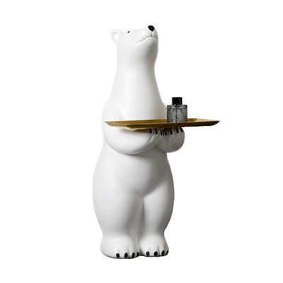 Table de côté créative de l'ours polaire blanc Grand décor de stand au sol avec plateau à thé