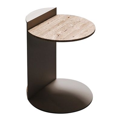 Antioxydant Hôtel Table de café Fer Avec Table de côté en bois Plaque de roche Type C Couch Table de côté
