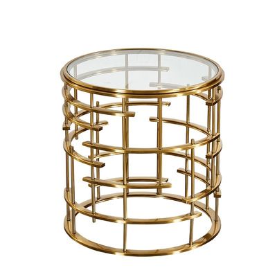 Table d'angle en métal doré canapé Table de côté Table ronde Table de verre Table de chevet