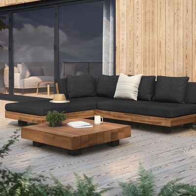 Tissu sectionnel en forme de L Lit de canapé extérieur avec cadre en bois Pour le toit du patio