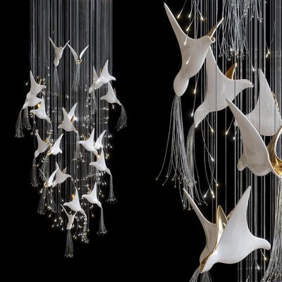 Des oiseaux et des fleurs en verre Chandelier moderne Esthétique Hôtel Design Meubles légers